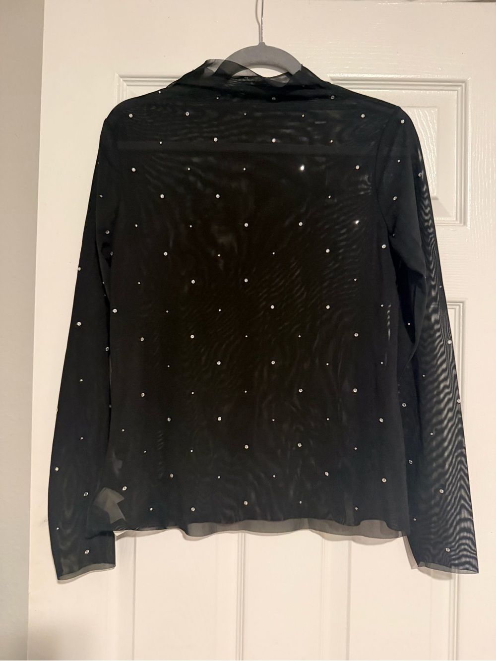H&M Black Sheer Long-Sleeve Top with Rhinestone Dots